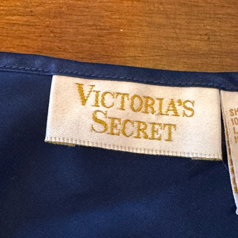 Victoria's Secret Gold Label SZ Med Blue & White Satin‎ lace Chemise slip dress